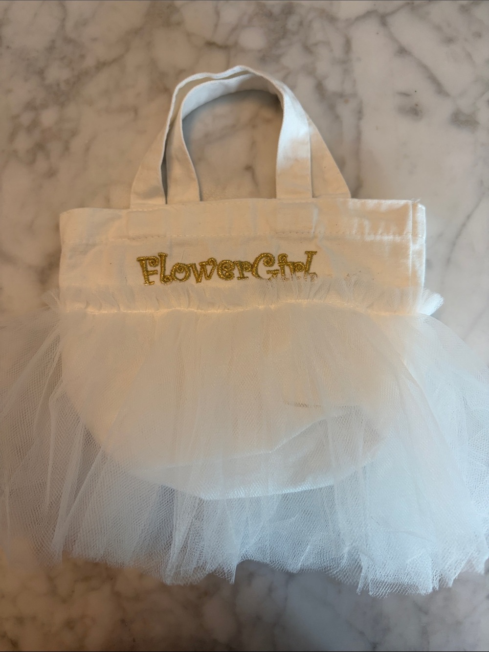 Hobby Lobby Flower Girl White Tulle Tote Bag artificial white petals included